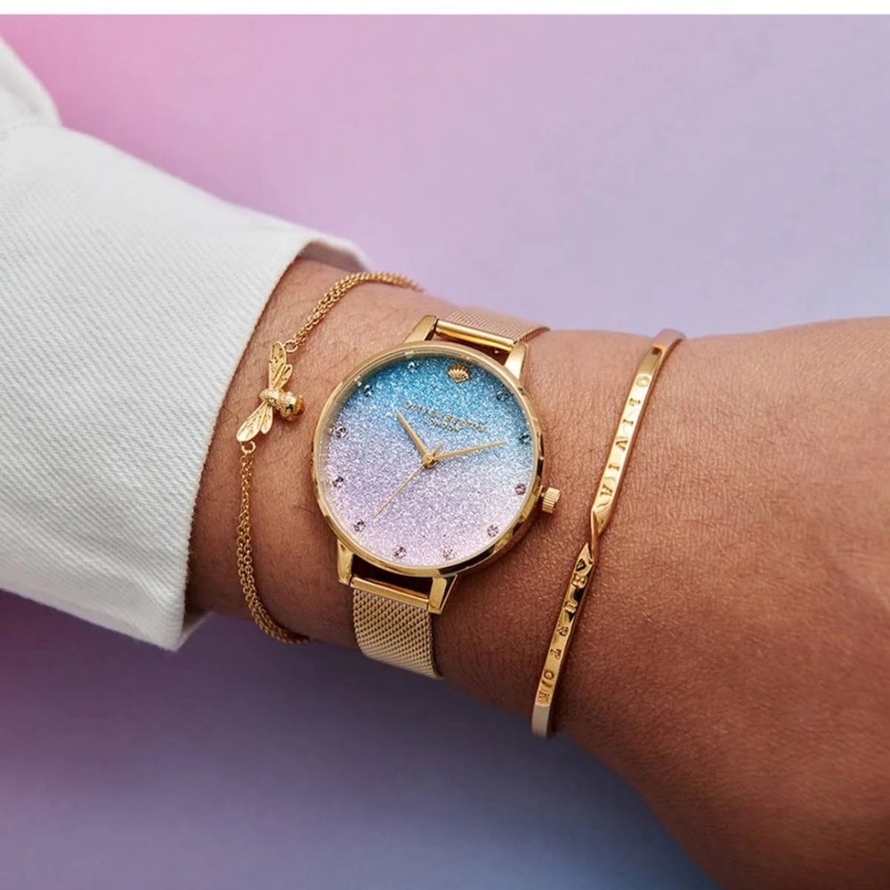 Olivia Burton Under The Sea Glitter Ombre Dial Mesh Strap Watch (new with tags)